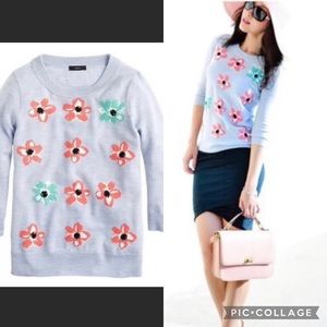 J. Crew Tippi 💯% merino wool floral sweater, 3/4 sleeve, style 01003